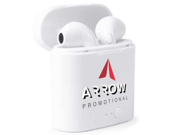 <img src=“arrowairpods.jpg” alt=“Branded customized wireless bluetooth earphones” title=“Arrow Promotional Airpods”>